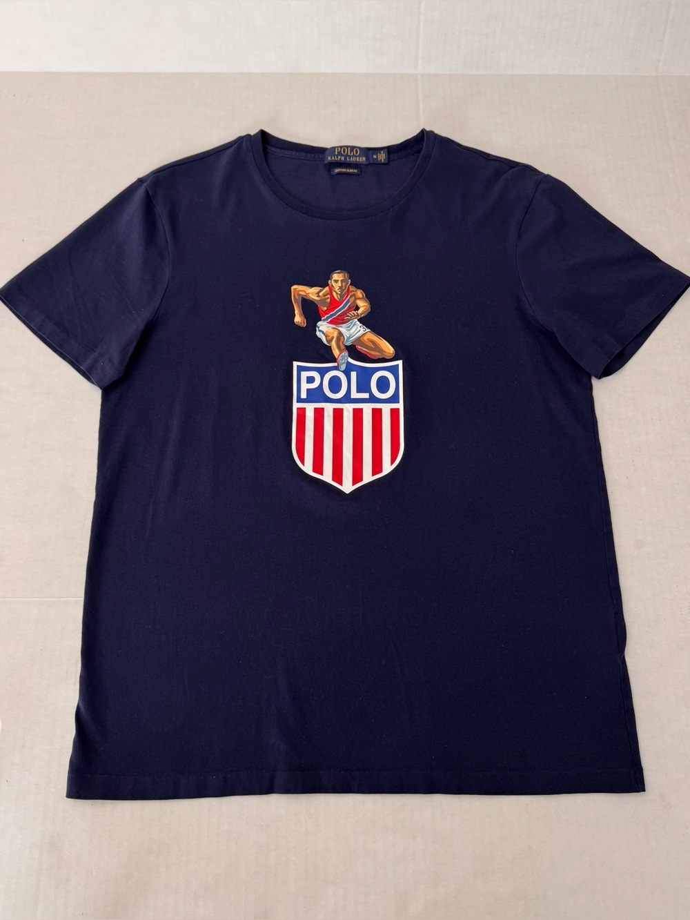 Polo Ralph Lauren Stadium Shield USA Track Hurdles TShirt Navy Blue Size Medium